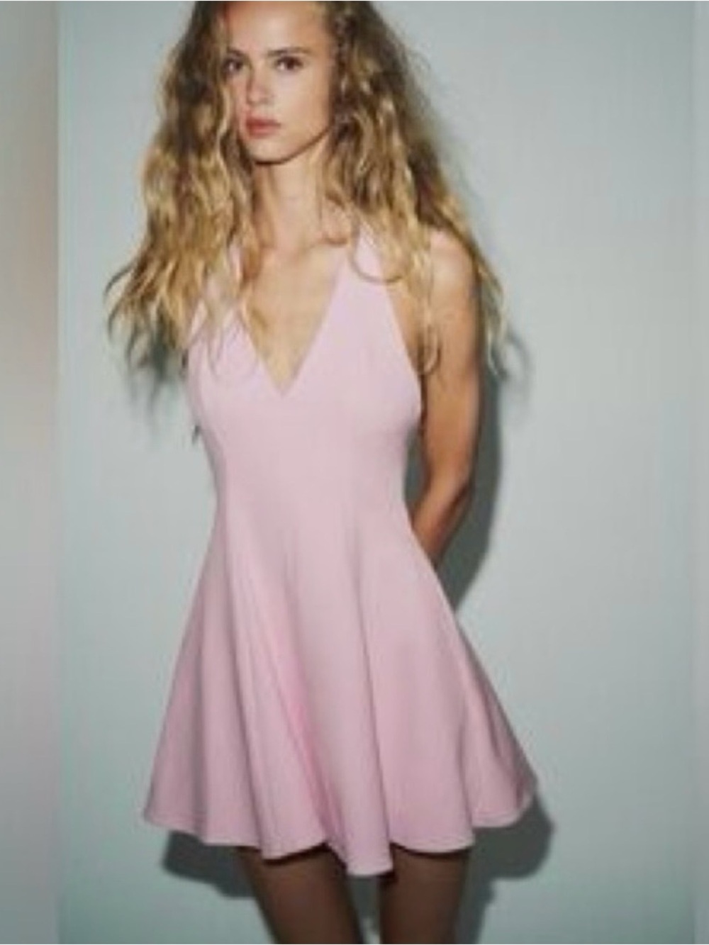 Zara pink fit and flare mini halter dress